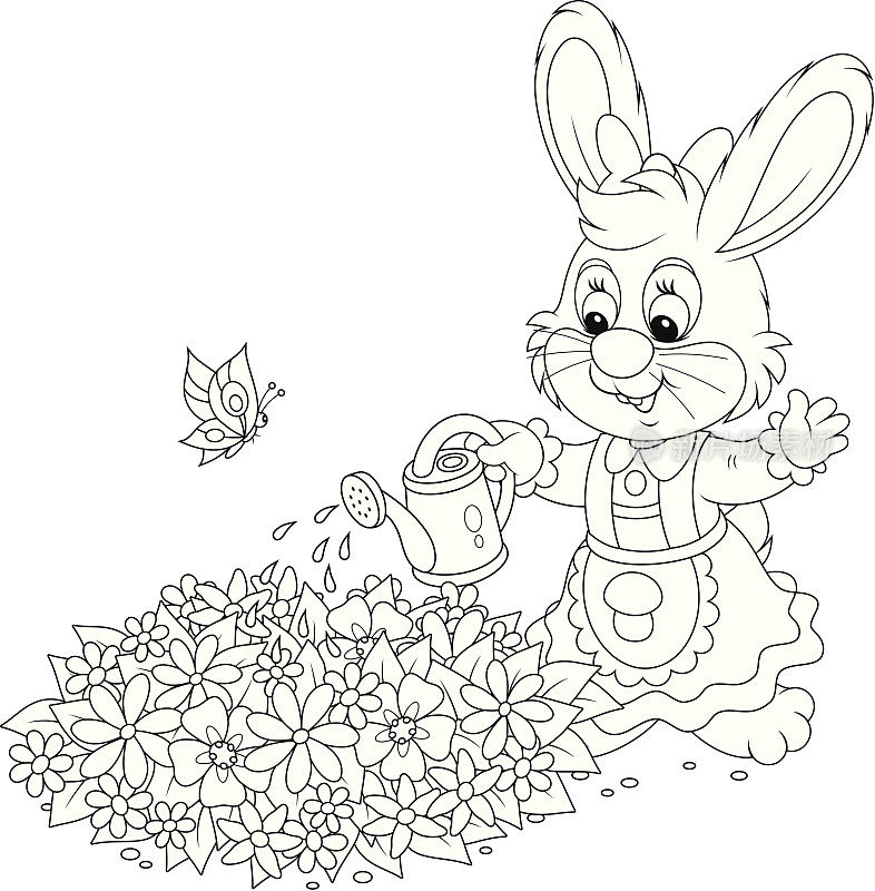 复活节兔子浇花