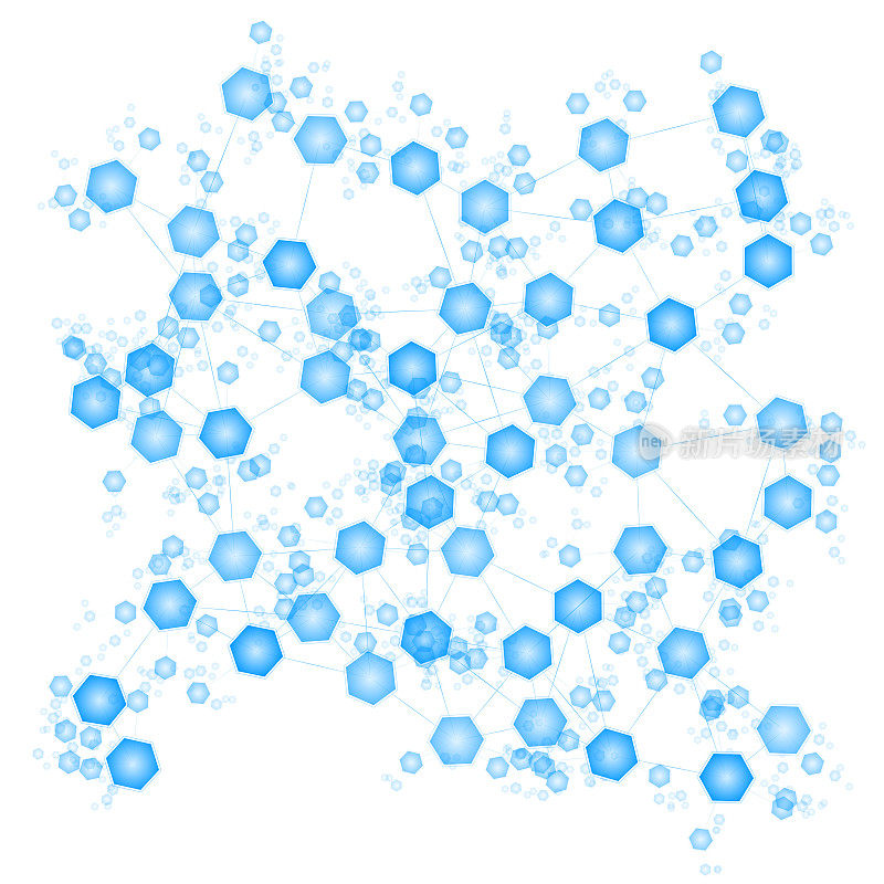 白色背景上的蓝色六边形复杂网络