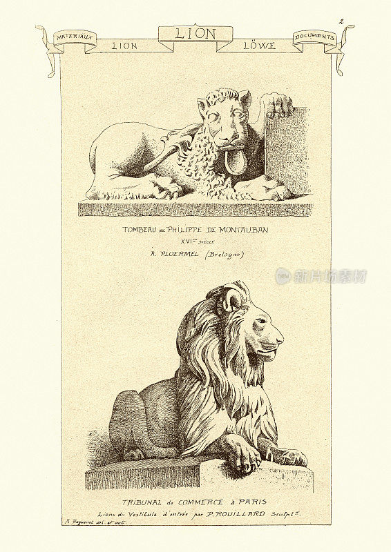 雕塑和精美的艺术雕像的狮子，19世纪