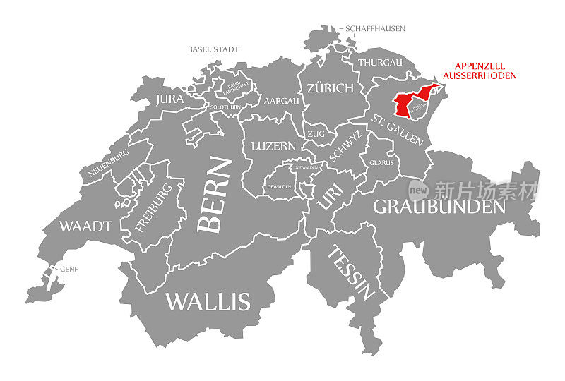 阿彭策尔·Ausserrhoden在瑞士地图上用红色标出