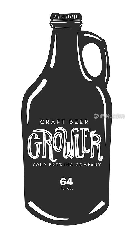 手绘精酿啤酒Growler玻璃罐与样本文本标签