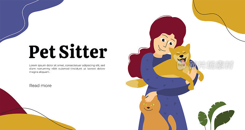 宠物保姆插图为网页或印刷设计