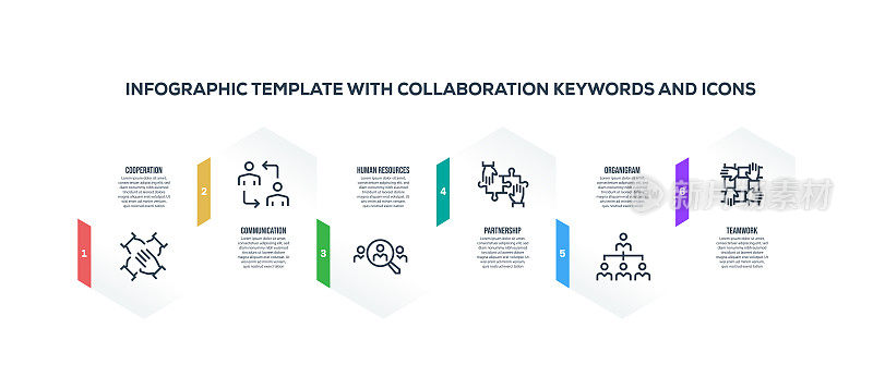 信息图设计模板与协作关键字和图标