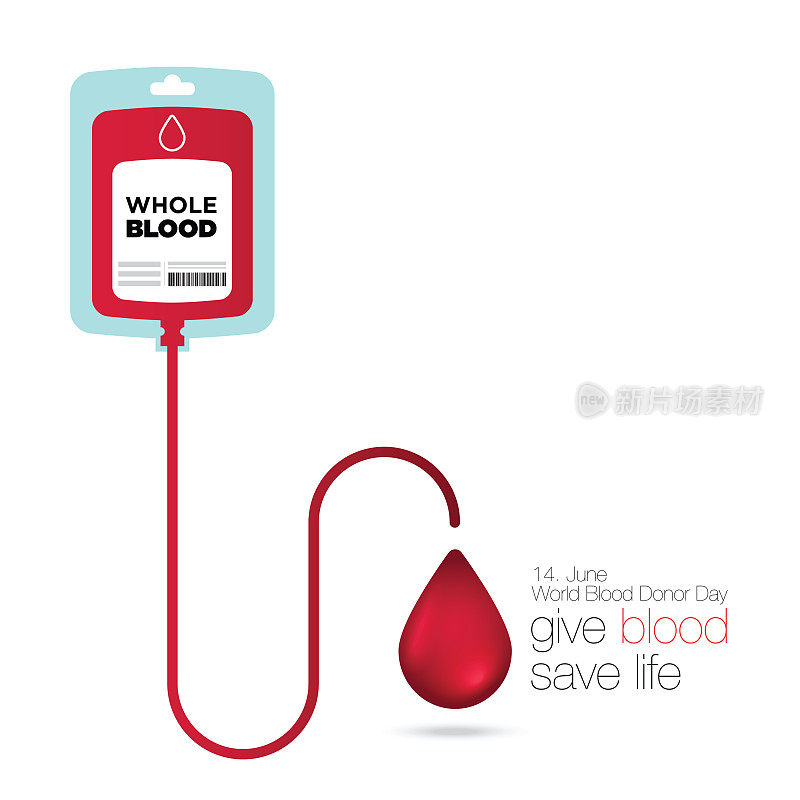 献血日。献血塑料袋平式。献血的概念。医学背景。矢量插图。