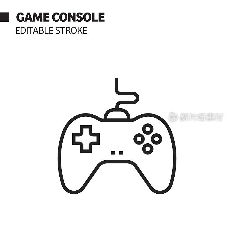 游戏控制台线图标，轮廓向量符号插图。