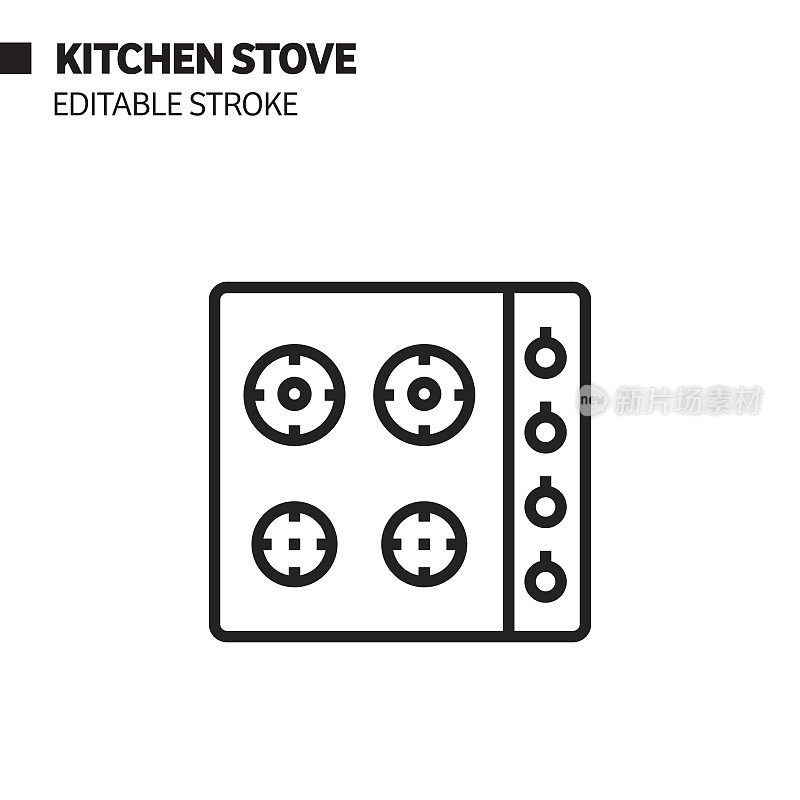 厨房炉灶线图标,轮廓矢量符号插图。
