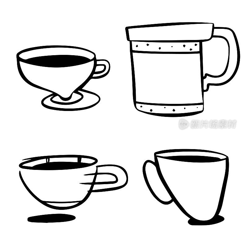 咖啡杯素描和涂鸦