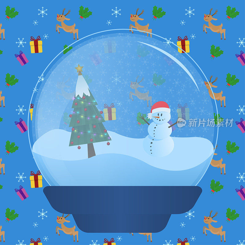 雪人的插图和装饰圣诞树在雪球