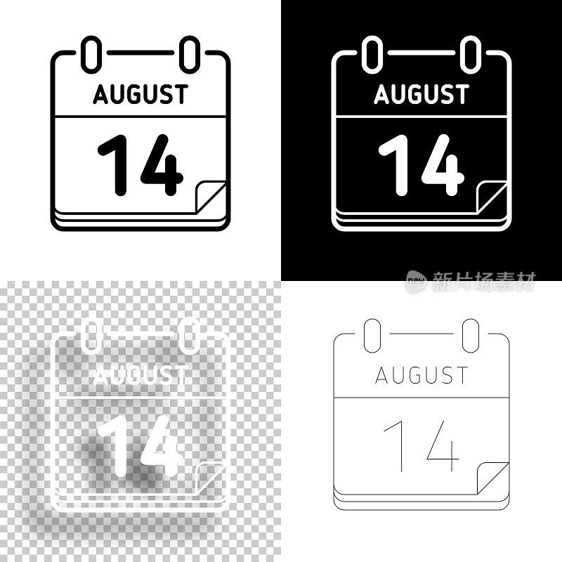 8月14日。图标设计。空白，白色和黑色背景-线图标