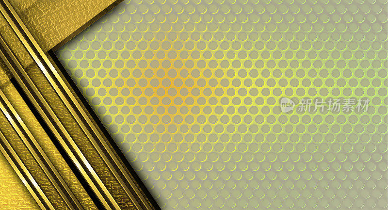 金色光泽的金属板，装饰带和圆形网格。