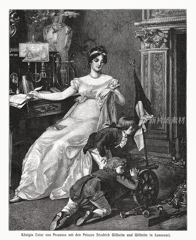 普鲁士路易丝女王和她的儿子们，木刻，出版于1900年