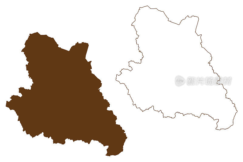 华伦道夫地区(德意志联邦共和国，北莱茵-威斯特伐利亚州，北威州，明斯特地区)地图矢量插图，涂鸦草图华伦道夫地图