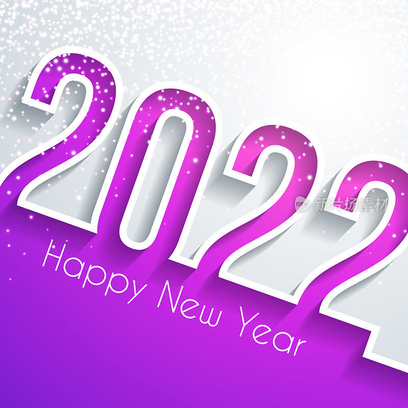 祝2022年新年快乐，金色闪光-白色背景