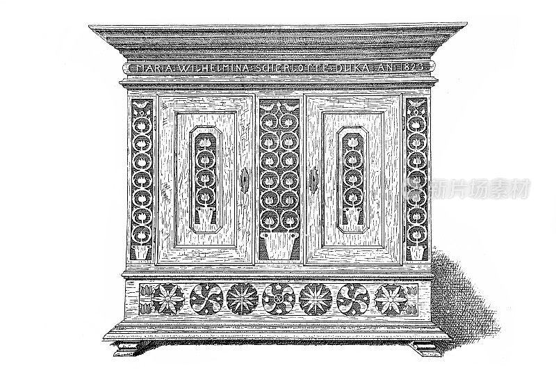 德国威斯特伐利亚的农舍,雕刻衣柜