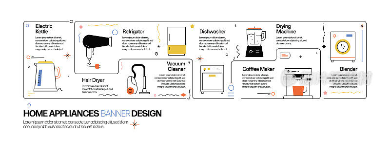 家用电器概念,线风格矢量插图