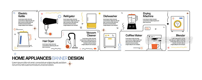 家用电器概念，线风格矢量插图