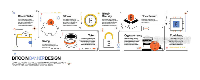 比特币概念，线风格矢量插图
