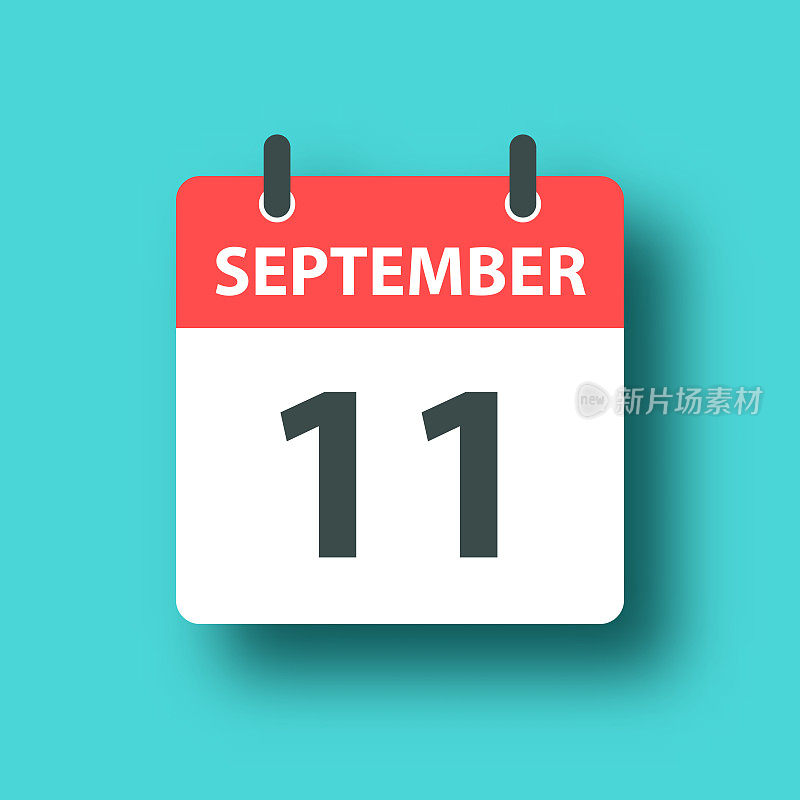 9月11日-日常日历图标在蓝色绿色的背景与阴影