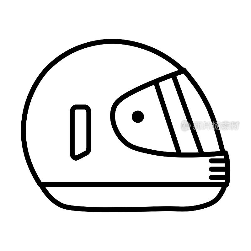 头盔图标。薄线性头盔轮廓图标孤立的白色背景。线矢量头盔标志，网页和移动的符号。