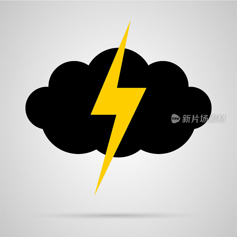 雷暴、闪电和乌云的图标和插图。