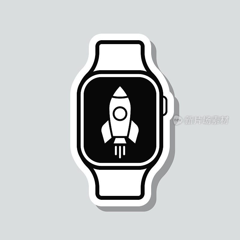 Smartwatch火箭。灰色背景上的图标贴纸