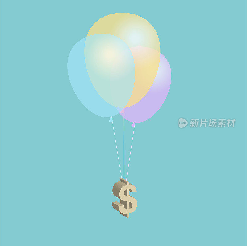 上面印有美元符号的气球。钱跑了。货币贬值。经济