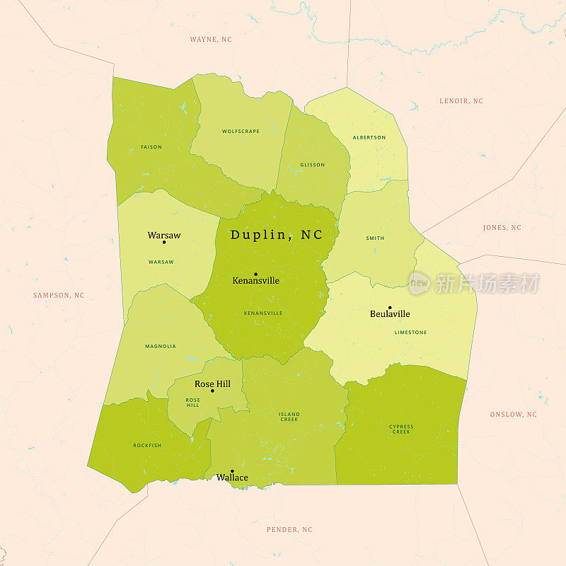 NC杜普林县矢量图，绿色
