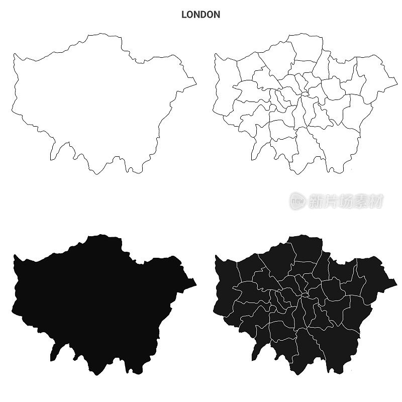 大伦敦行政地图——空白的郡或区轮廓