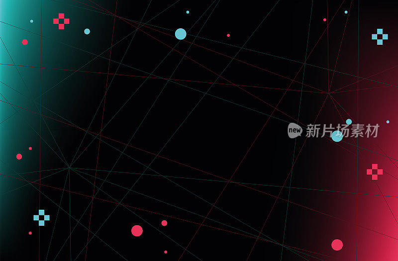 未来派蓝色红色矢量黑色背景对比颜色边框数字动态优雅技术网页海报卡片模板。抖音服务，抖音背景，抖音社交媒体。TikTok设计
