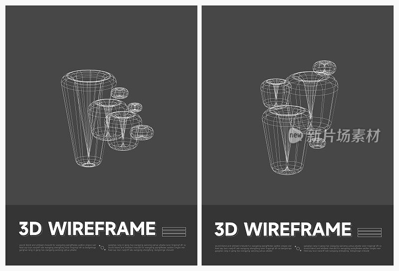 抽象黑白3D线框结构线形海报矢量背景集合