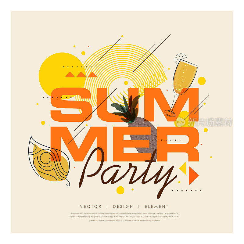 Hello夏日抽象背景，夏日促销横幅，海报设计。