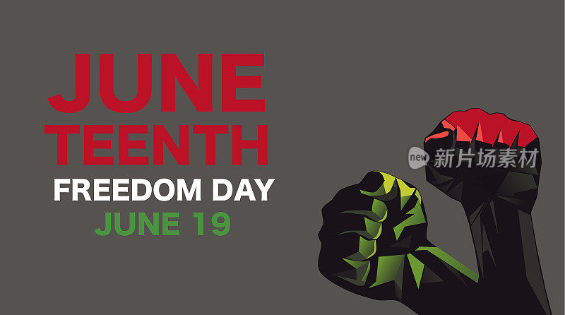 六月独立日。自由或解放日。每年的美国节日，在6月19日庆祝。非裔美国人的历史和遗产。海报，贺卡，横幅和背景。矢量图