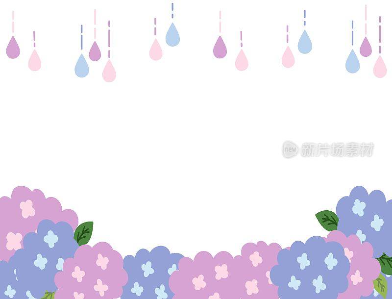 雨季插图框架材料的雨和绣球花
