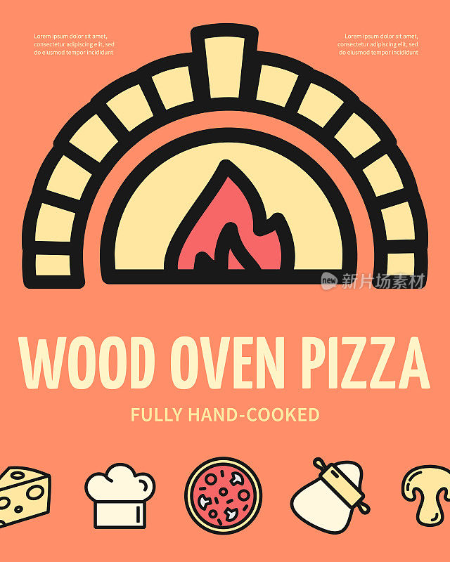 木材烤箱披萨标语牌海报邀请横幅卡。向量
