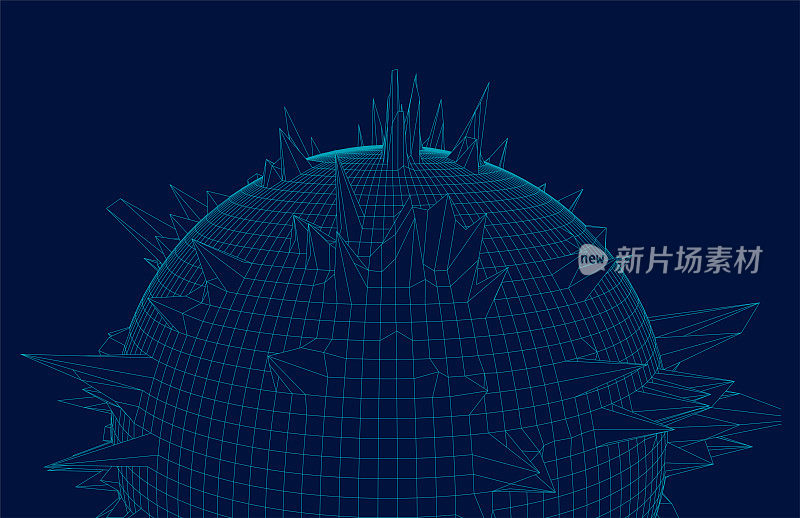 蓝色网络空间概念圈线框技术图案背景