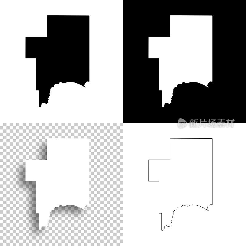 密歇根州的Schoolcraft县。设计地图。空白，白色和黑色背景
