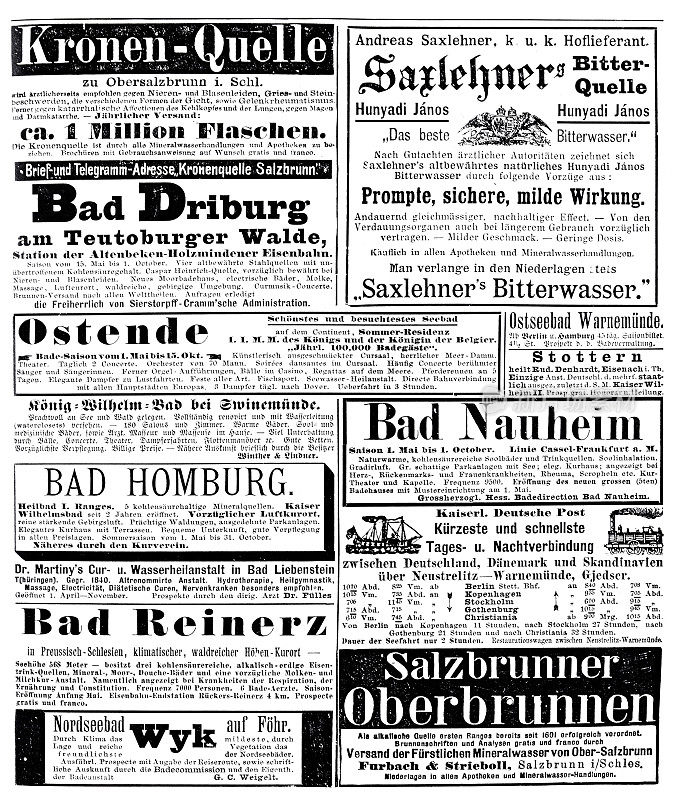 1892年德国杂志上的广告，包括奥斯坦德旅游