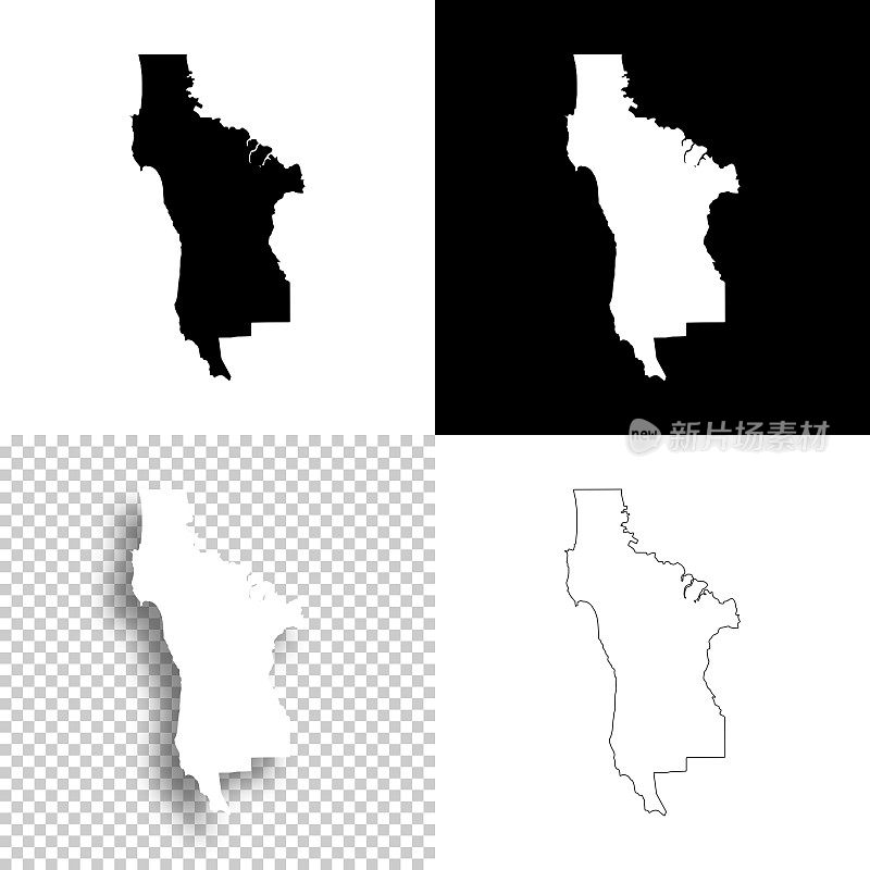 加州圣马特奥县。设计地图。空白，白色和黑色背景