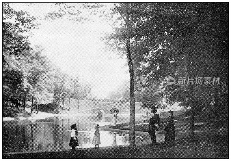 汉普顿县，马萨诸塞州的古董图像:春田，池塘，森林公园