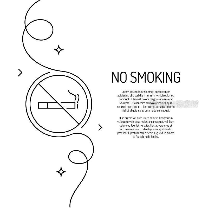 连续线条绘制禁止吸烟图标。手绘符号矢量插图。