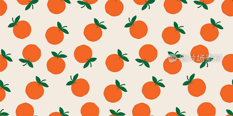 手绘可爱的橙色水果热带无缝图案