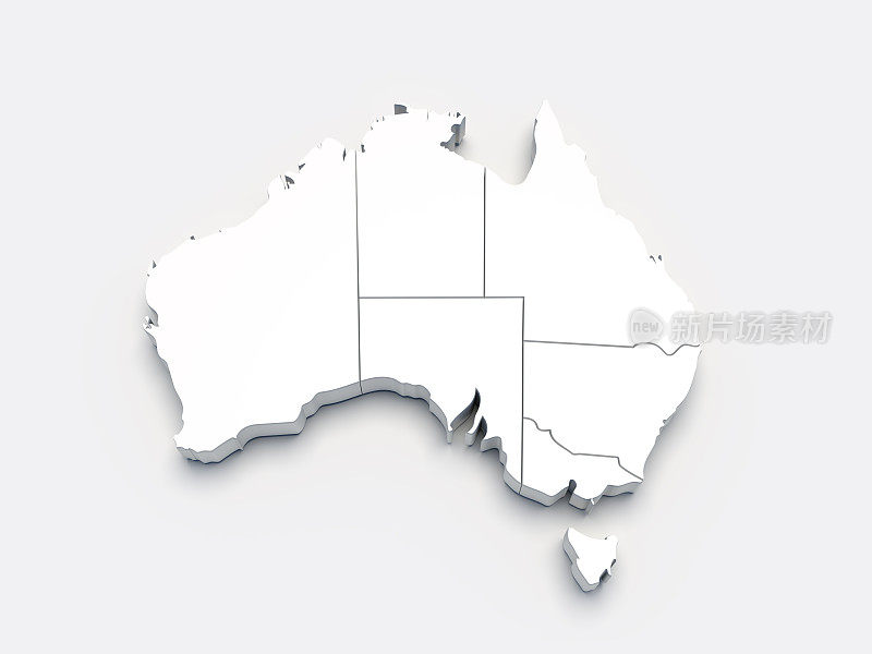澳大利亚3D白色地图上的灰色