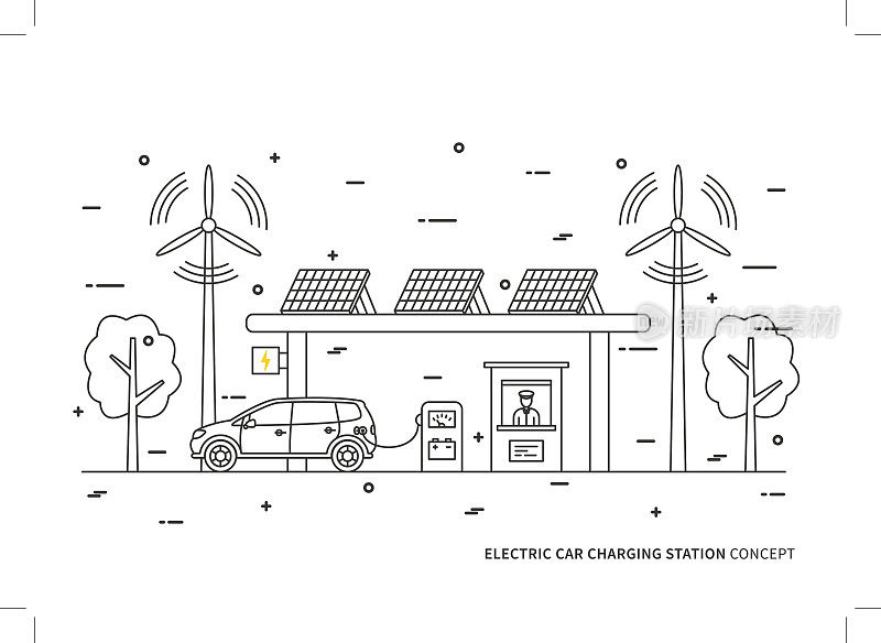电动汽车充电站矢量图