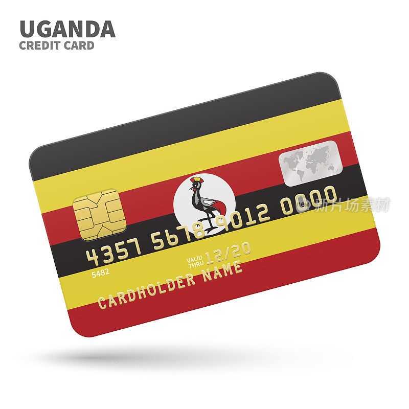 信用卡与乌干达国旗背景的银行，介绍和