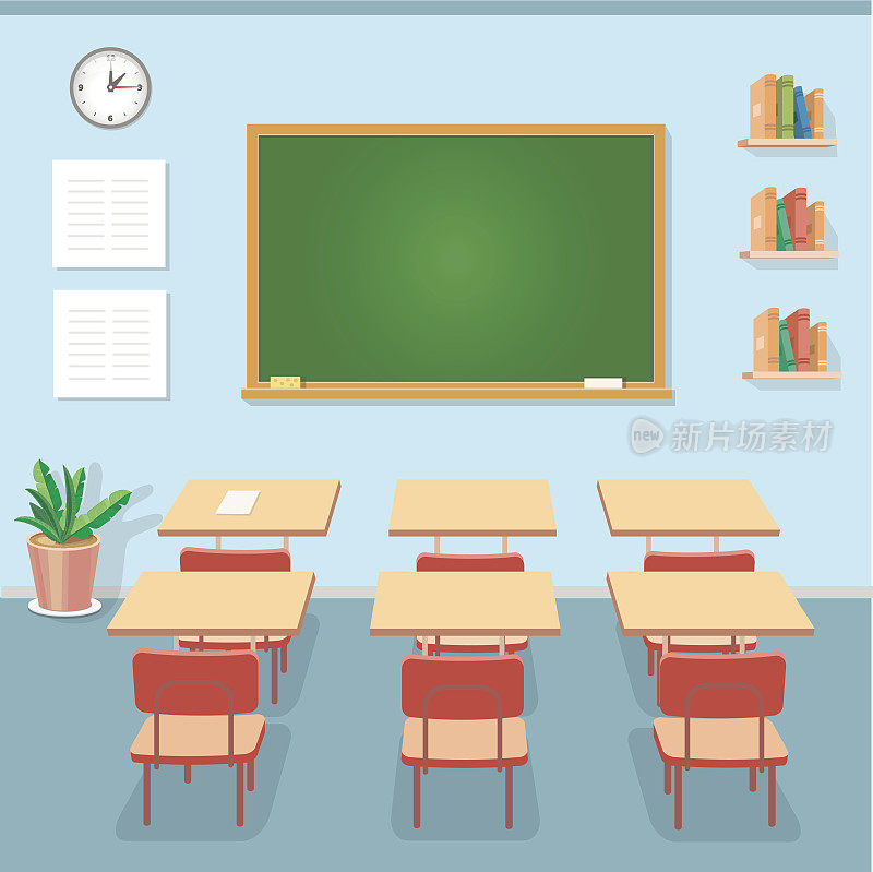 教室里有黑板和课桌。教育类，课程
