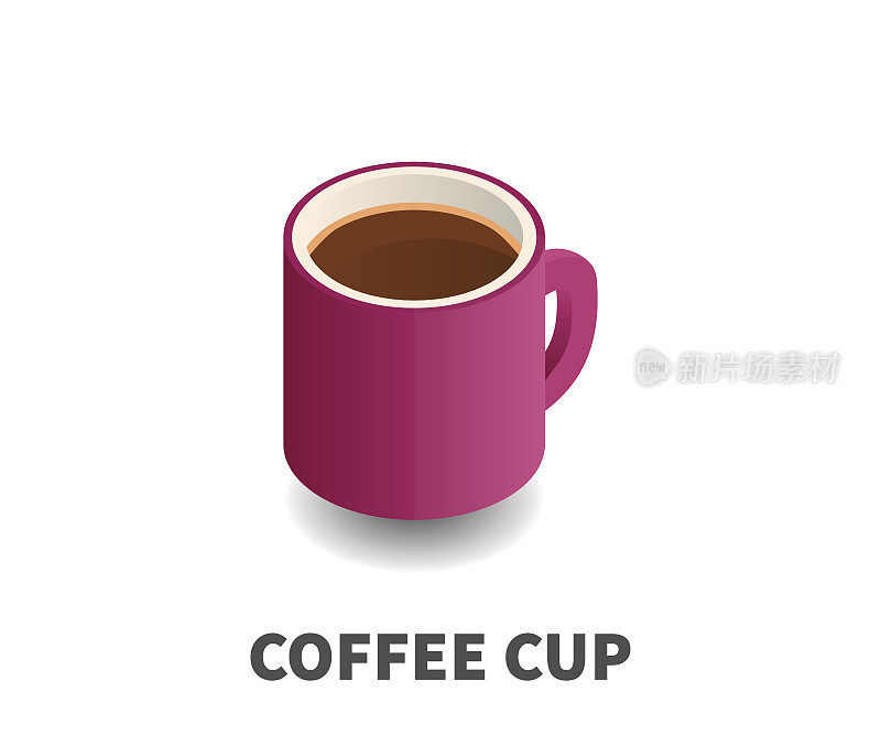 咖啡杯图标，矢量符号在等距3D风格孤立在白色背景。
