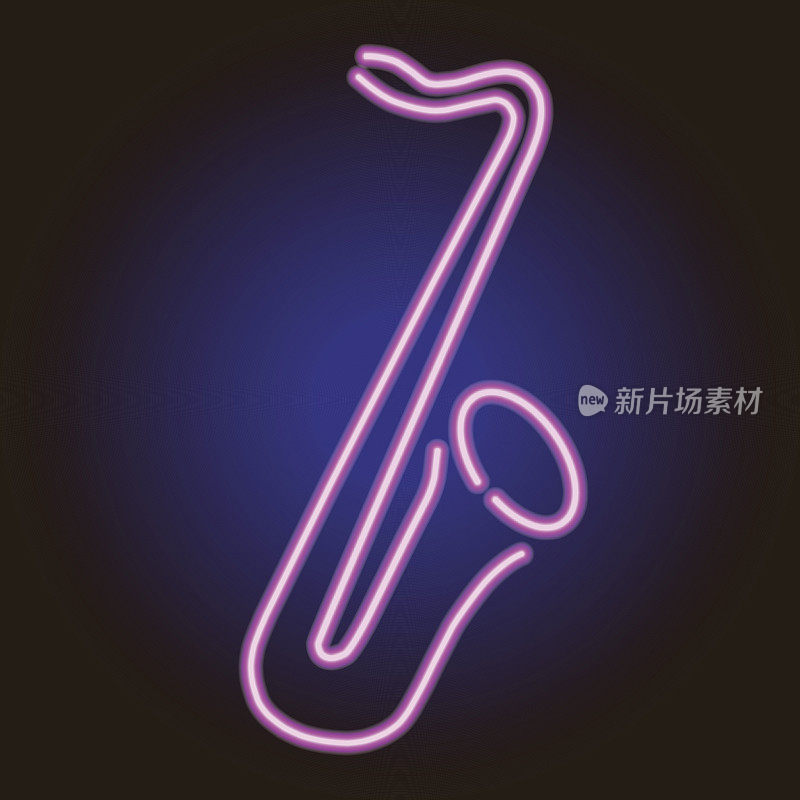 萨克斯管发光的粉红色霓虹轮廓在黑暗的背景矢量插图