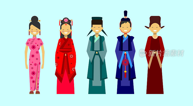 一套亚洲服饰，民族传统服饰理念