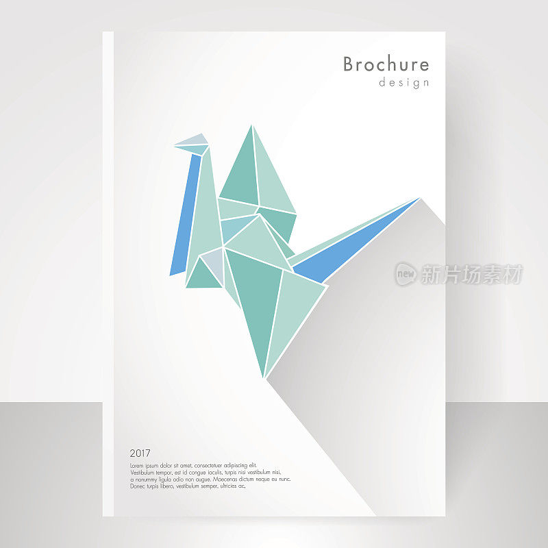封面年度报告，蓝绿鸟折纸设计，抽象矢量插图