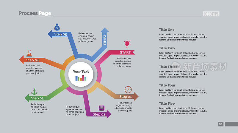 五步箭头循环幻灯片模板